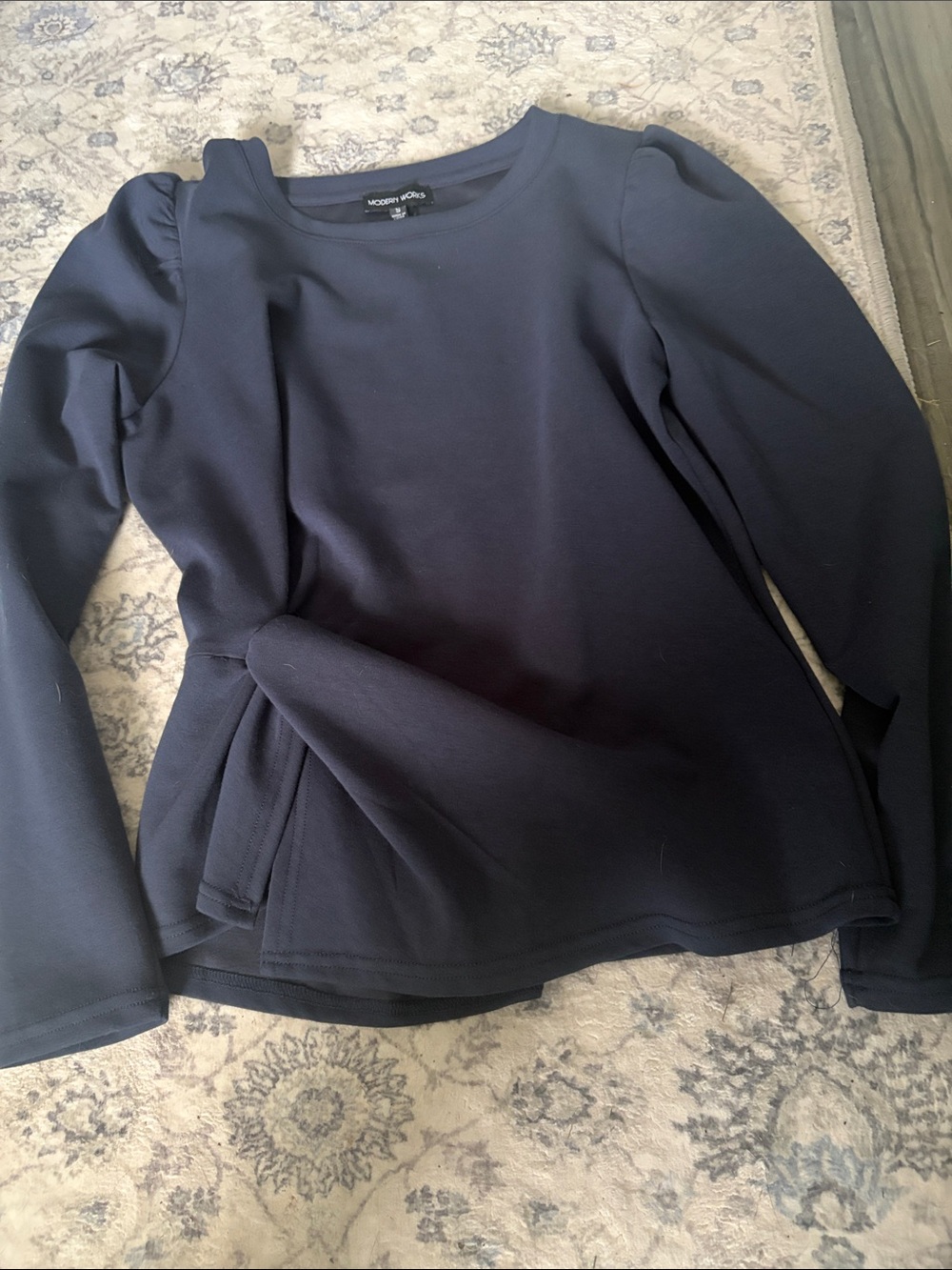 Modern works Navy Long-Sleeve Side-Tie Knit Top